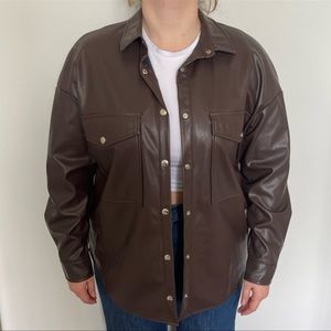 Oversized Faux Leather Shacket with Button Snaps